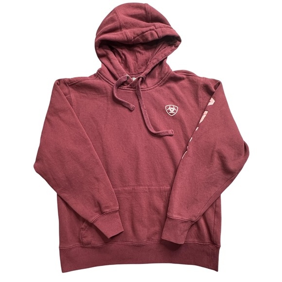 Ariat REAL Hoodie Womens Small Burgundy Logo Hood Pullover Fleece Kangaroo Soft - Picture 1 of 15